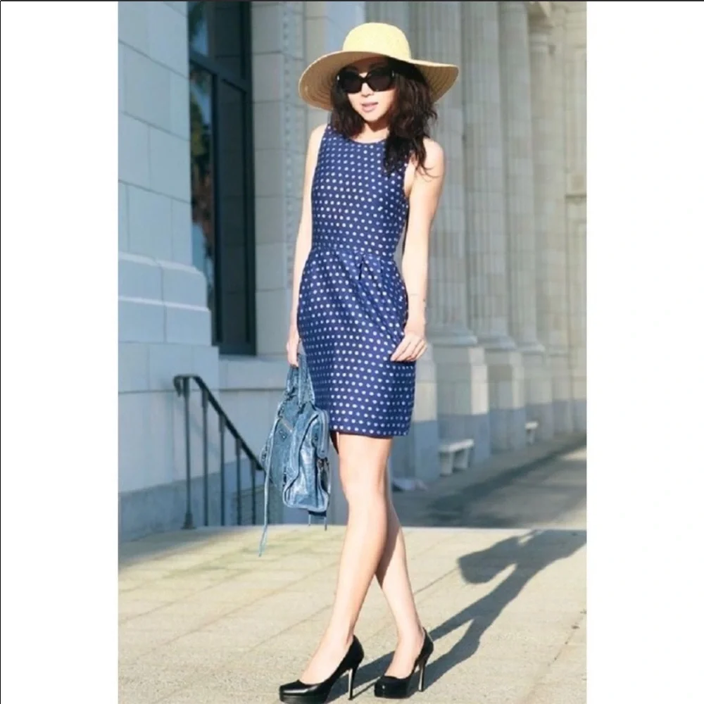 J.CREW Shimmer Polka Dot Navy Dress size 0 - Picture 3 of 8